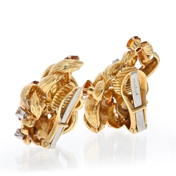 David Webb 18K Yellow Gold Diamond And Citrine Clip On Earrings - Picture 3 of 4